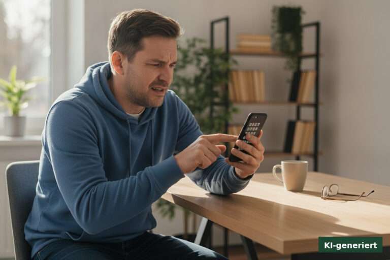 Inhaber eines regionalen Betriebs tippt eine kurze Nachricht auf dem Smartphone, aus der fertige Social-Media-Beiträge entstehen.